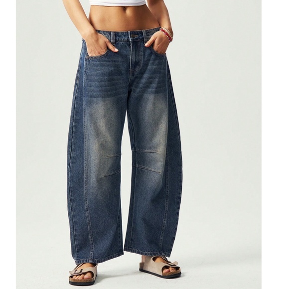 Medium Wash Wide leg Pockets Denim Jeans Pants - Picture 2 of 7